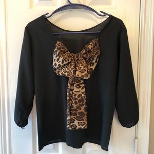 Black and Leopard Bow Shirt